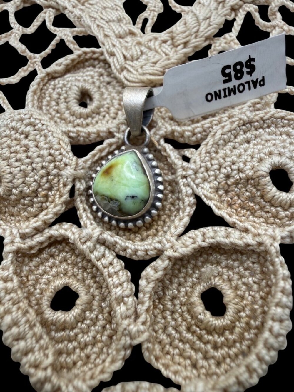 Artisan Sterling Silver Palomino Teardrop Pendant Beaded Edge Southwest 2g gift
